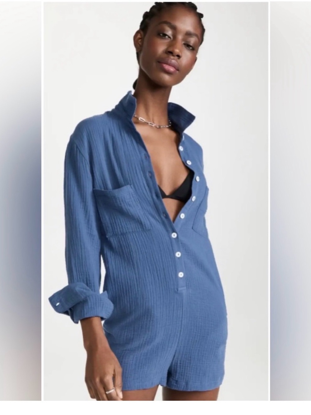 Z Supply Indigo Blue Button Down Maven Gauze Cotton Romper // S